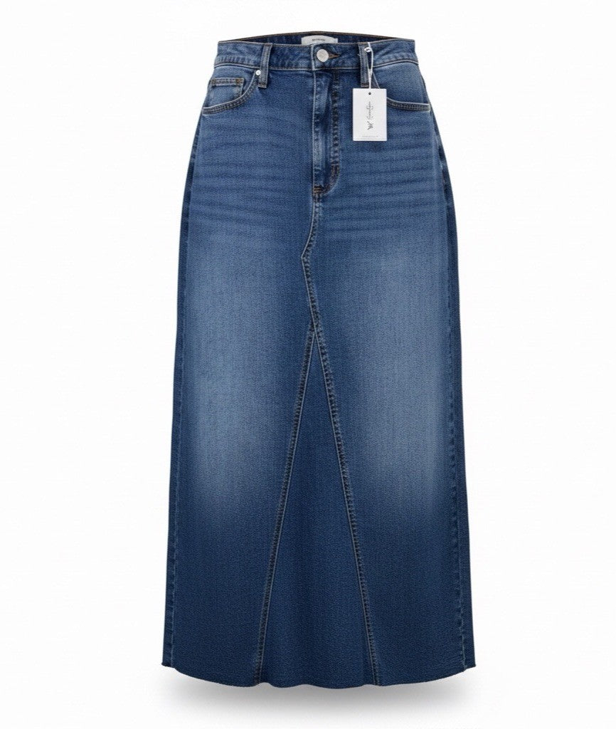 Jessica Simpson Womens Blue Denim Stretch Maxi Skirt Raw Hem Slim Fit Size 12