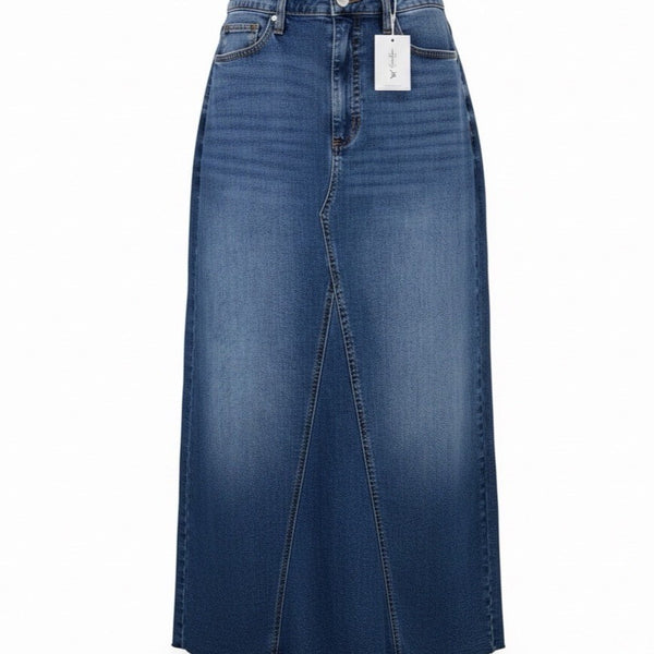 Jessica Simpson Womens Blue Denim Stretch Maxi Skirt Raw Hem Slim Fit Size 12