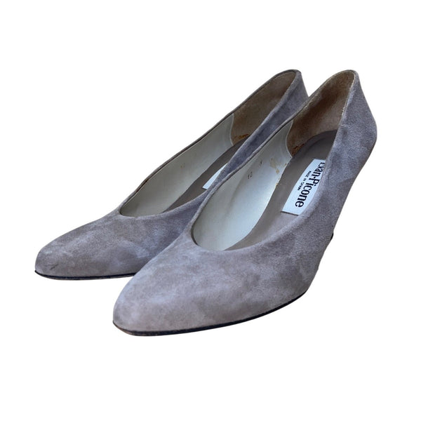 Evan-Picone Women’s Gray Suede Classic Pointed-Toe Mid-Heel Pumps Size 10N