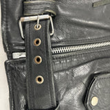 Vintage First Genine Leather Black Motorcycle Jacket With Zipper & Snap Details