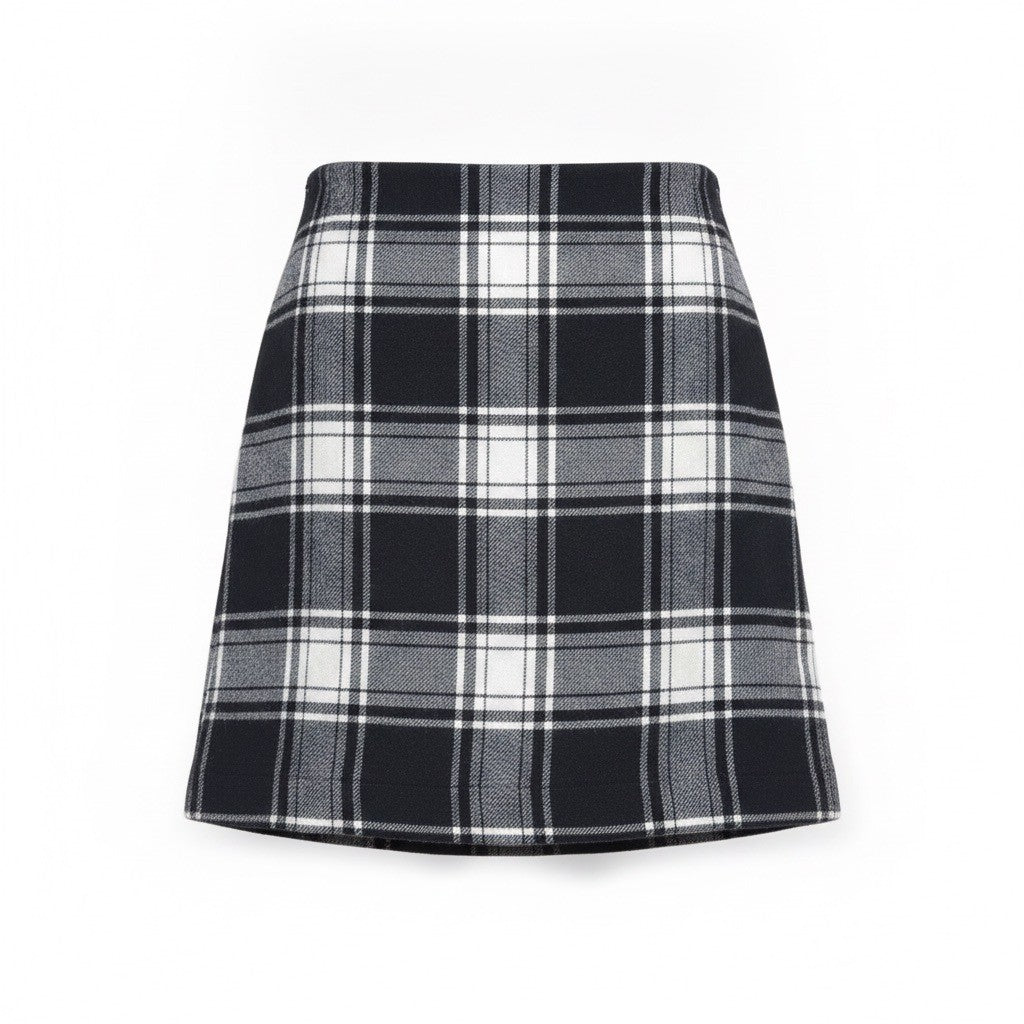 Talbots Womens Black & White Wool Blend Plaid Skirt Fully Lined Size 10