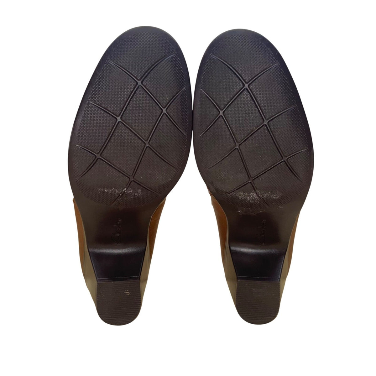 Clarks Women’s Brown Faux Leather Block Heel Emily2 Reyna Ankle Booties Size 10