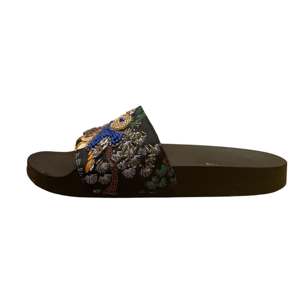 Steve Madden Women's Black Embellished Parrot Bead Sequin Sparkly Sandals Sz 8M