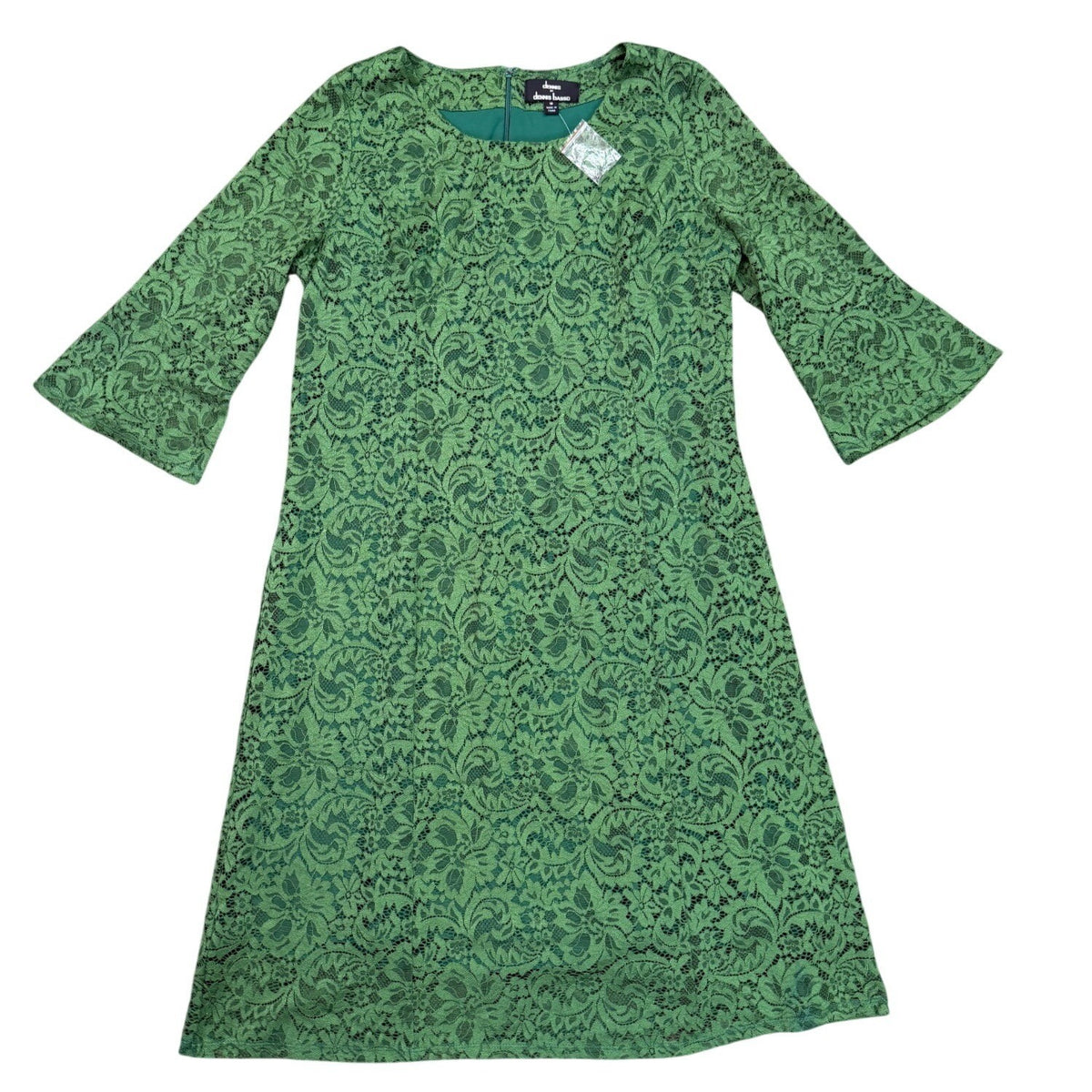 Dennis Basso Womens Green Lace Dress Half Bell Sleeves Size 16