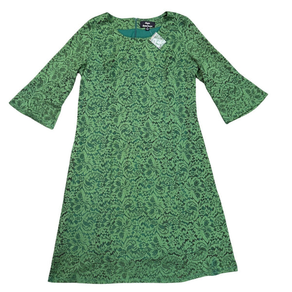 Dennis Basso Womens Green Lace Dress Half Bell Sleeves Size 16