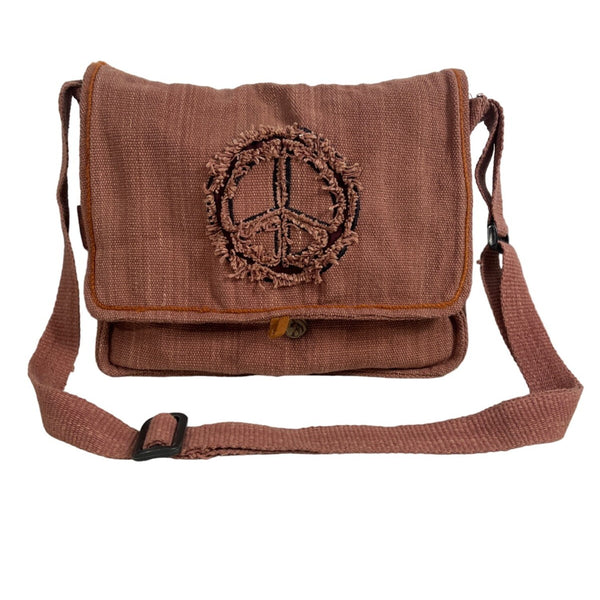 Kathmandu Imports Women's Brown Peace Symbol Embroidered Crossbody Bag Sz M