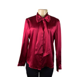 LilySilk Womens Red 100% Mulberry Silk Long-Sleeve Bow Blouse Luxury Design Sz M