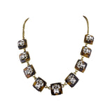 J. Crew Multi-Crystal Statement Necklace Gold Tone Links Brown Lucite Accents