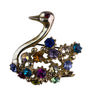 Gold-Tone Metal Multicolor Rhinestone Swan Brooch Pin Womens Jewelry