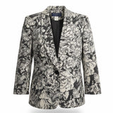 Norton McNaughton Womens Black/White Wool Blend Floral Print Blazer Jacket Sz 4