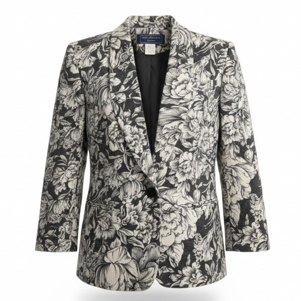 Norton McNaughton Womens Black/White Wool Blend Floral Print Blazer Jacket Sz 4