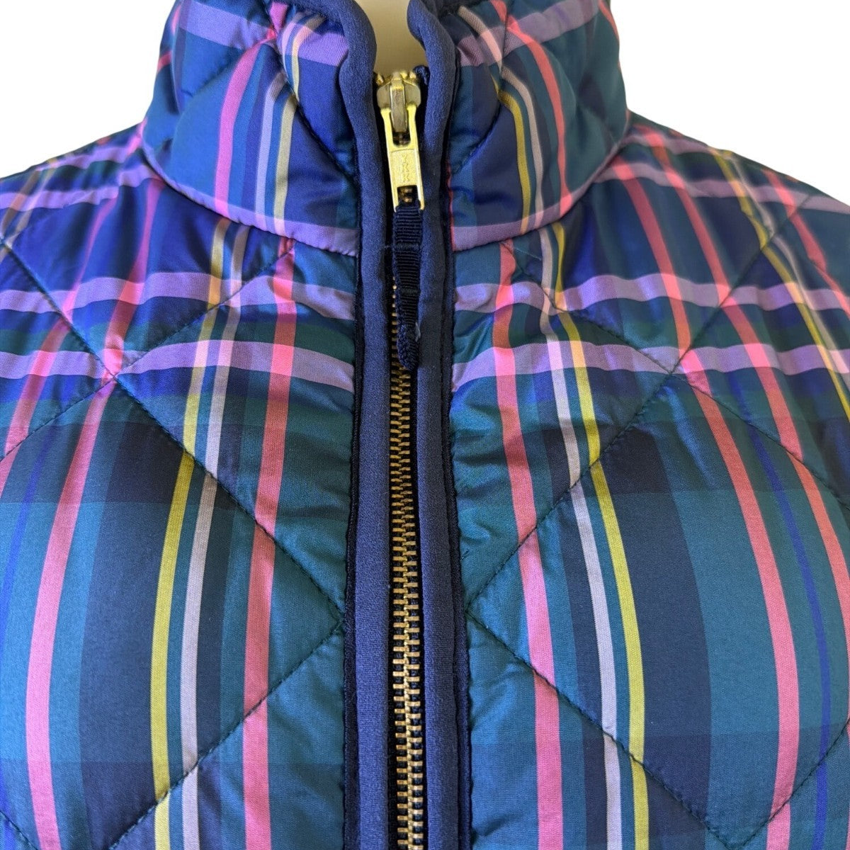 J.Crew Womens Multicolor Quilted Zip-Up Plaid Puffer Vest Size 2X