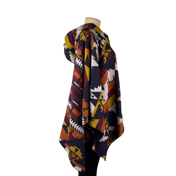 Pinko Womens Multicolor Wool Blend Hooded Poncho Geometric Pattern One Size