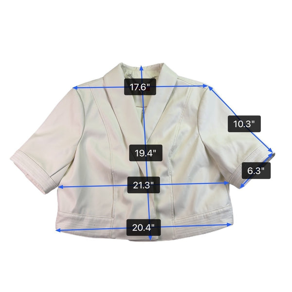 Isaac Mizrahi Live Womens Off-White Faux Leather Cropped Jacket US Size 16