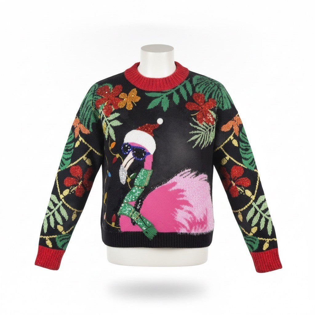 Celebrate Together Womens Black Festive Flamingo Holiday Sweater Size XXL