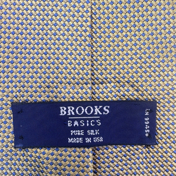 Brooks Mens Gold/Blue 100% Silk Tie Geometric Pattern Classic Style