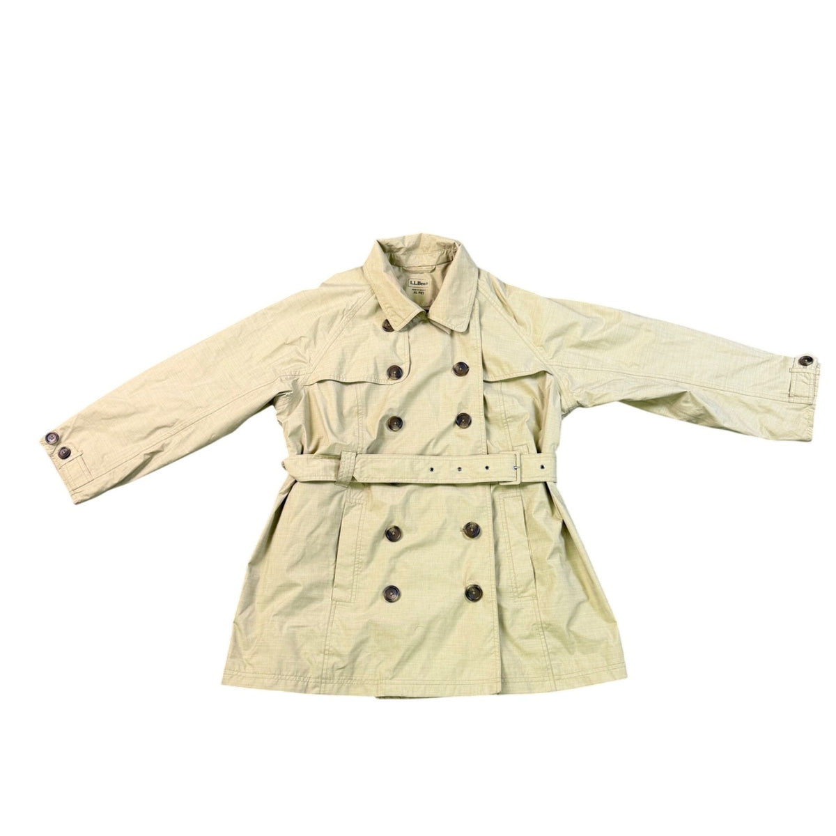 L.L.Bean Women’s Beige Trench Coat Belted Double-Breasted Petite Sz XL 