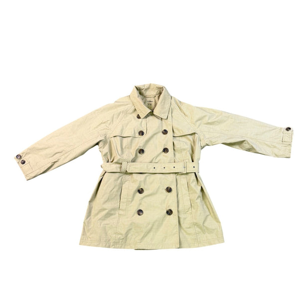 L.L.Bean Women’s Beige Trench Coat Belted Double-Breasted Petite Sz XL 