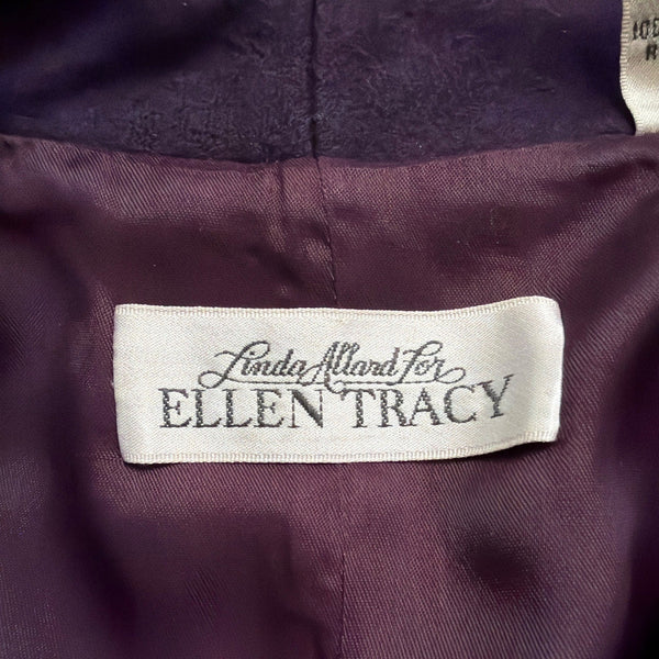 Linda Allard For Ellen Tracy Womens Purple Wool  Blazer Embroidered Pocket Sz 8