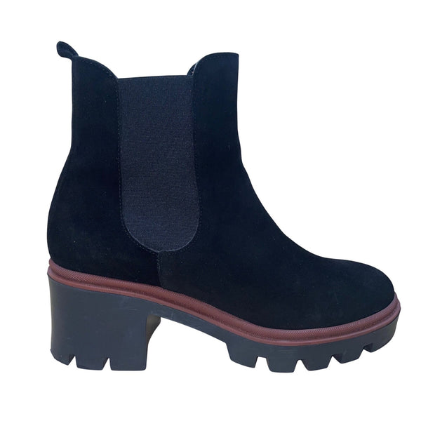 António De Faria Women’s Black Suede Lug Sole Chelsea Boots Size 8