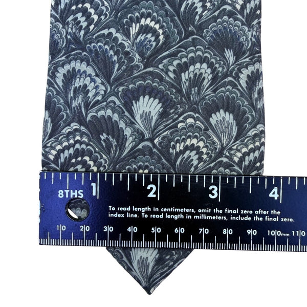 Henry Grethel Mens Blue 100% Italian Silk Tie Fan Feather Pattern