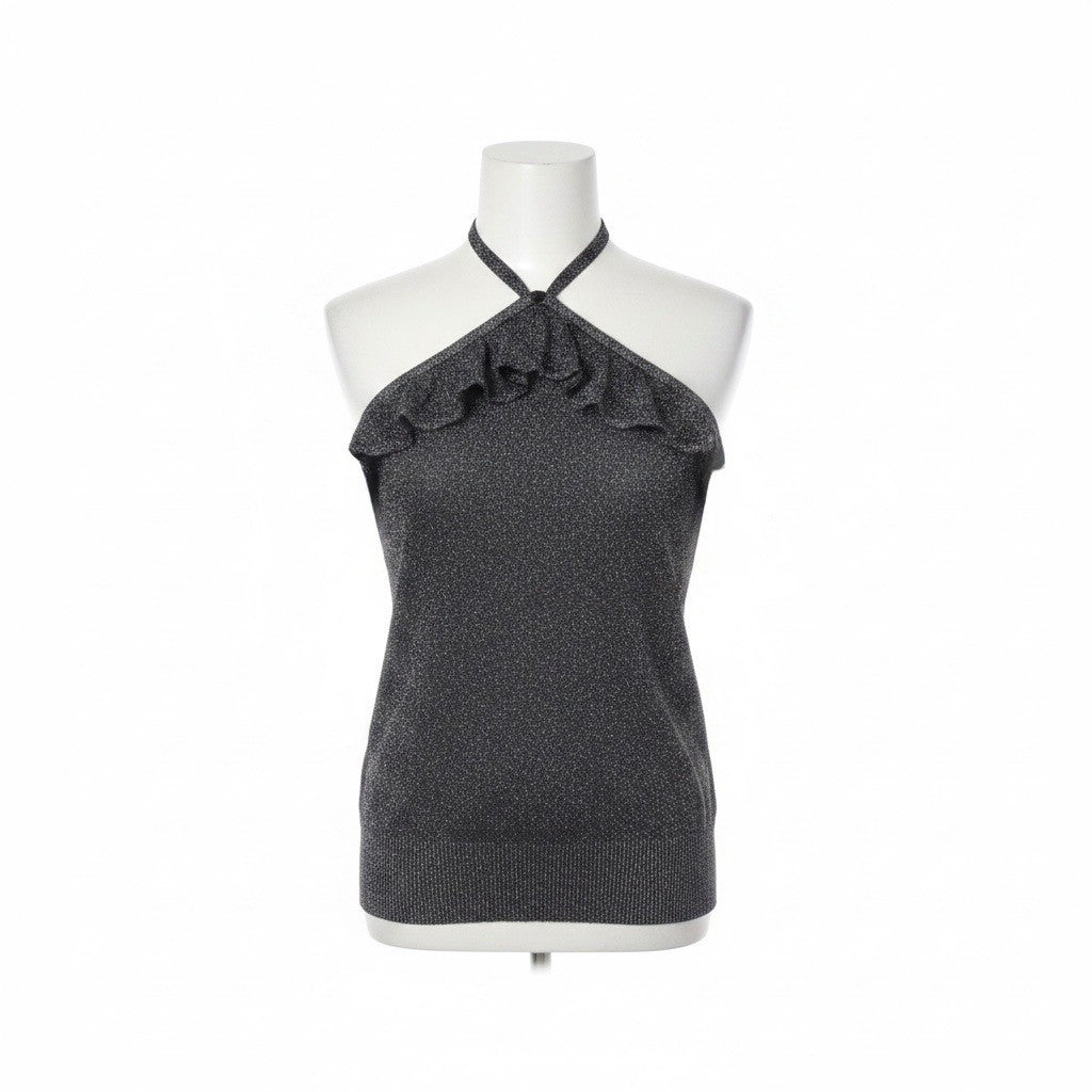 New York & Company Womens Black Halter Top With Ruffle Detail Size XS