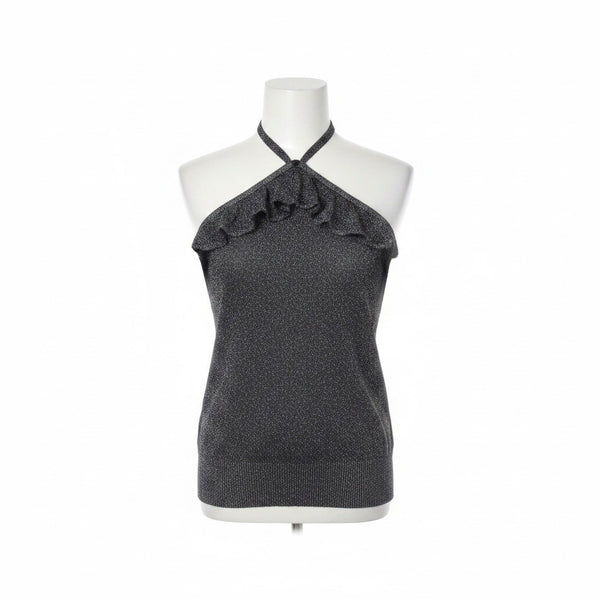 New York & Company Womens Black Halter Top With Ruffle Detail Size XS