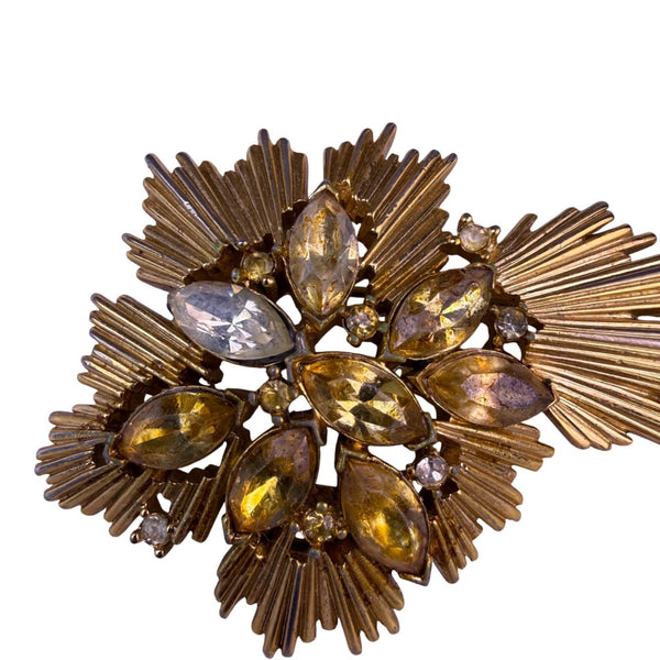 Trifari Vintage Womens Gold Tone & Amber Atomic Style Brooch Pin Jewelry