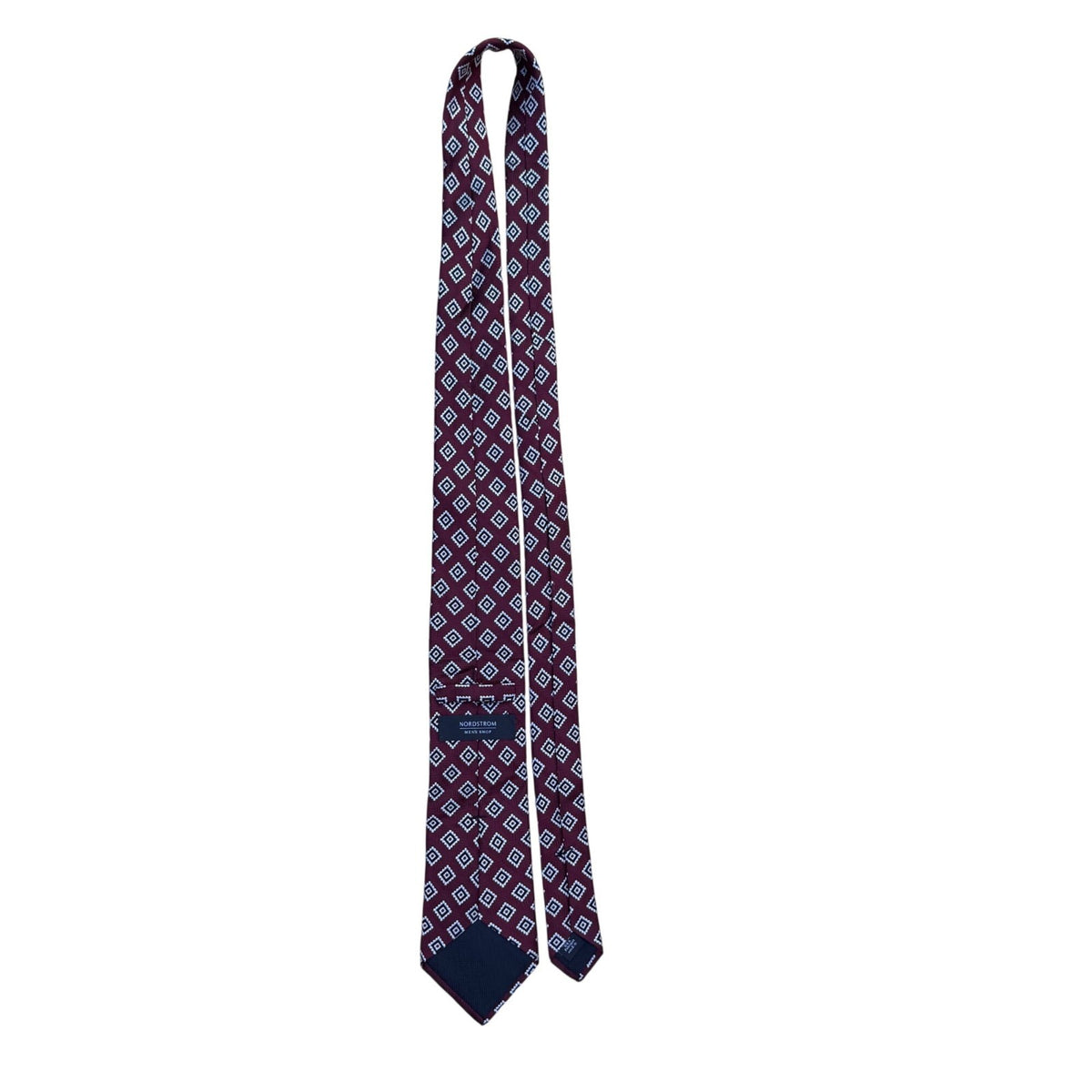 Nordstrom Mens Burgundy 100% Silk Tie With Diamond Pattern