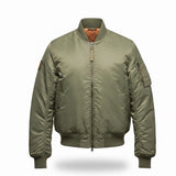 U.S. Army Mens Olive Nylon Bomber Jacket Lightweight Warm Ribbed Cuffs Pockets L