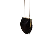 Carla Marchi Women’s Black Beaded Shell Design Metal Frame Evening Clutch
