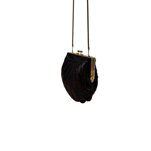 Carla Marchi Women’s Black Beaded Shell Design Metal Frame Evening Clutch
