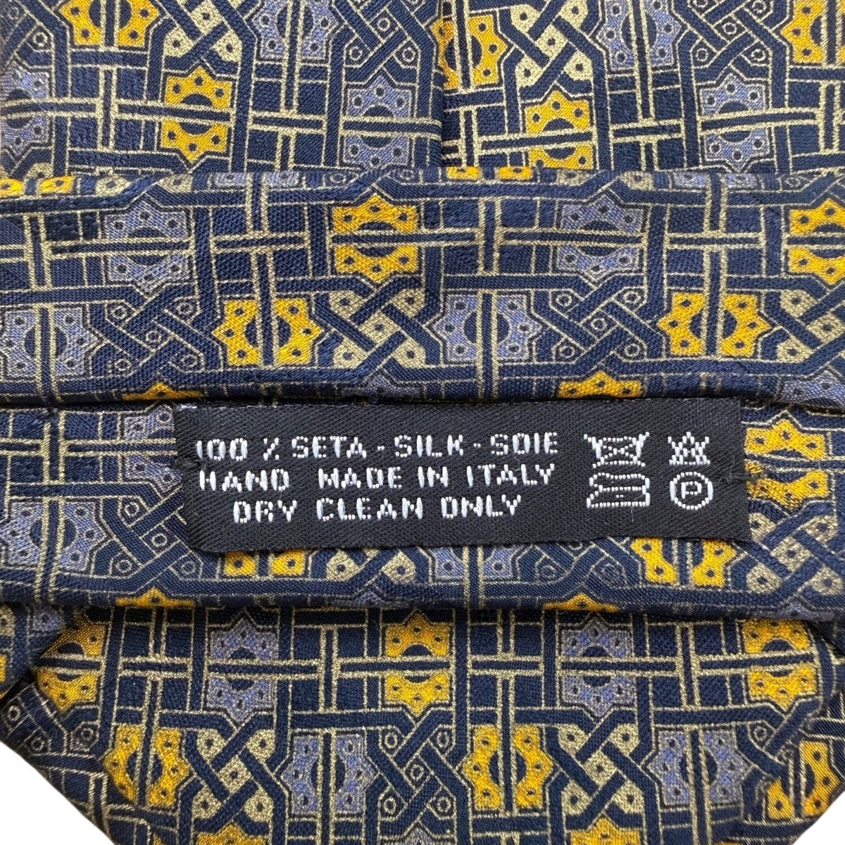 Brioni Mens Blue Yellow Silk Geometric Tie Handmade In Italy Elegant Design