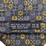 Brioni Mens Blue Yellow Silk Geometric Tie Handmade In Italy Elegant Design