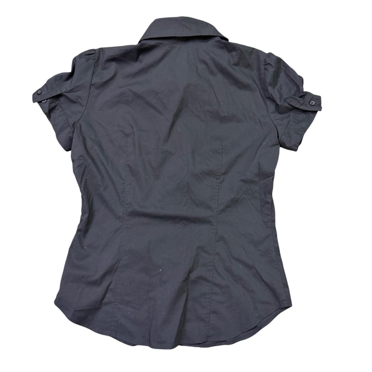 New York & Company Womens Black Ruffle Front Short Sleeve Blouse Sz S