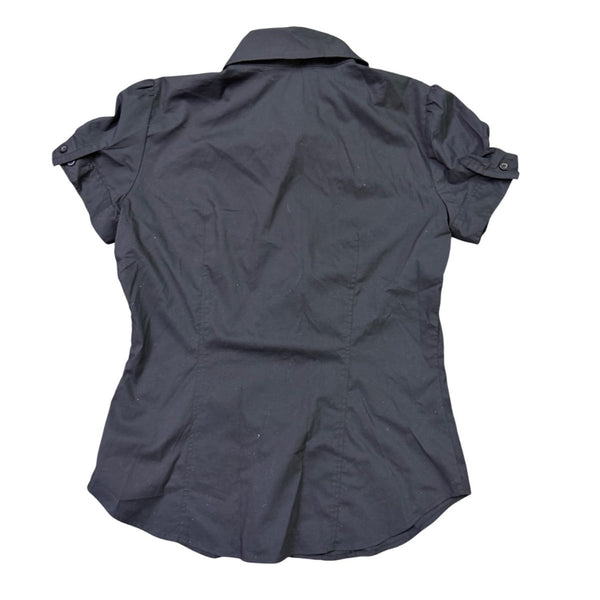 New York & Company Womens Black Ruffle Front Short Sleeve Blouse Sz S