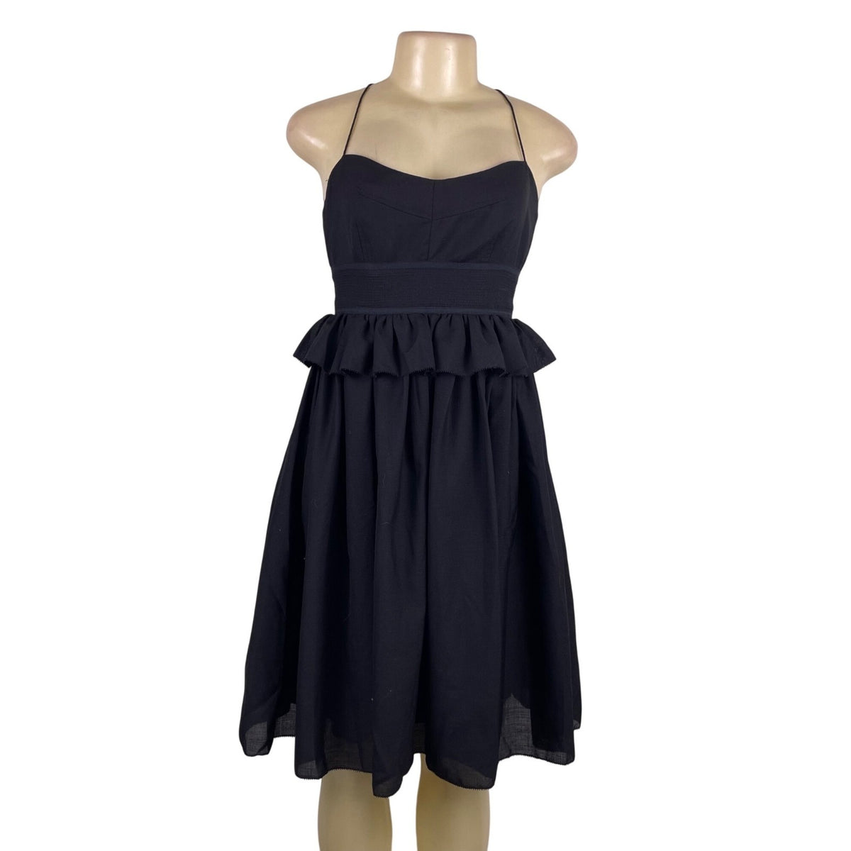 J.Crew Womens Black Wool-Blend Ruffled Halter Midi Dress  Elegant & Lined Size 4