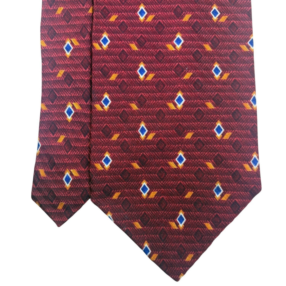 Calvin Klein Mens Burgundy Silk Patterned Tie Geometric Diamond Classic Design