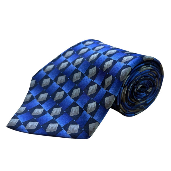 Stonehenge Men’s Blue & Gray 100% Silk Geometric Diamond Pattern Neck Tie