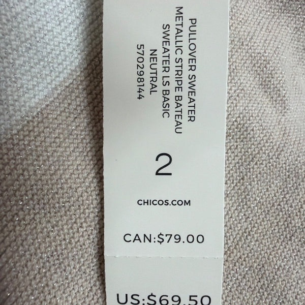 Chicos Womens Neutral Metallic Stripe Cotton Blend Pullover Sweater Size Large