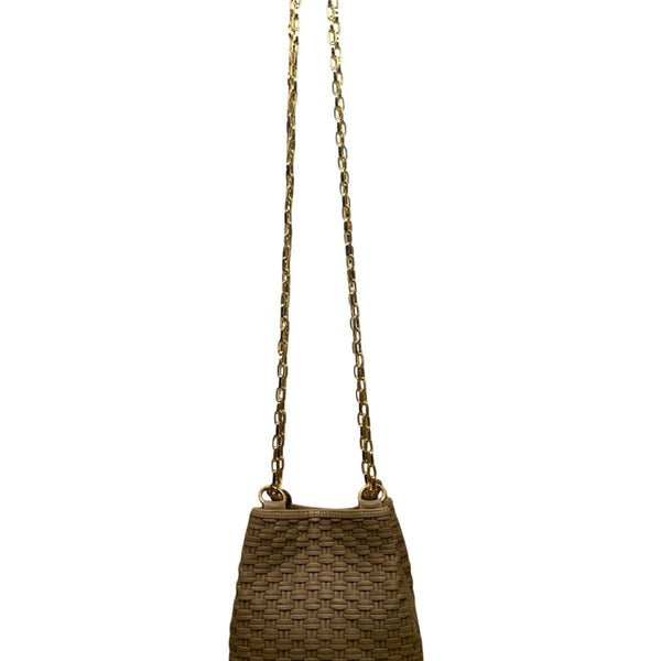 L.J.S Collection Women’s Beige Woven Gold Chain Strap Crossbody Bag