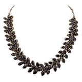 Vintage Womens Black & Gold Tone Metal Leaf Motif Costume Necklace Length 