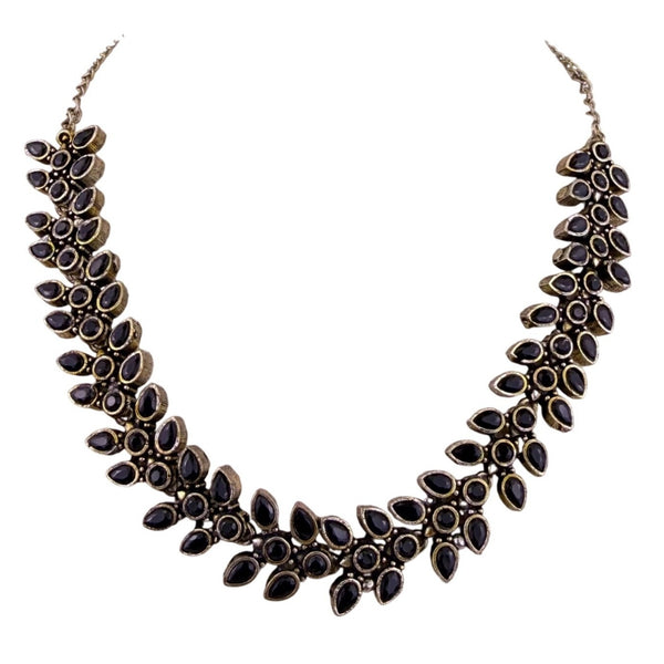 Vintage Womens Black & Gold Tone Metal Leaf Motif Costume Necklace Length 