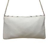 White & Gold Zigzag Pattern  Beaded Envelope Clutch with Chain Strap