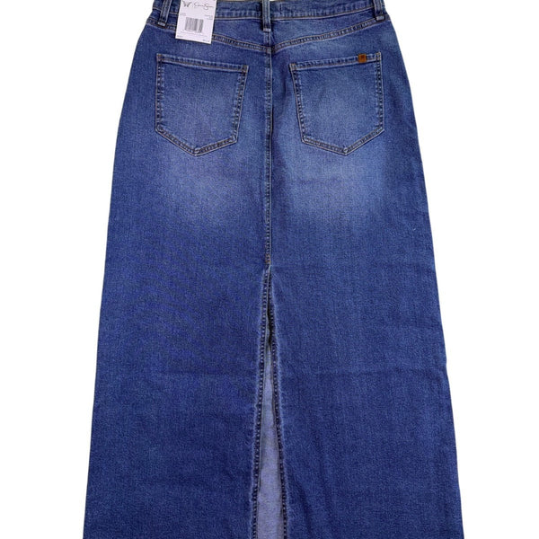 Jessica Simpson Womens Blue Denim Stretch Maxi Skirt Raw Hem Slim Fit Size 12