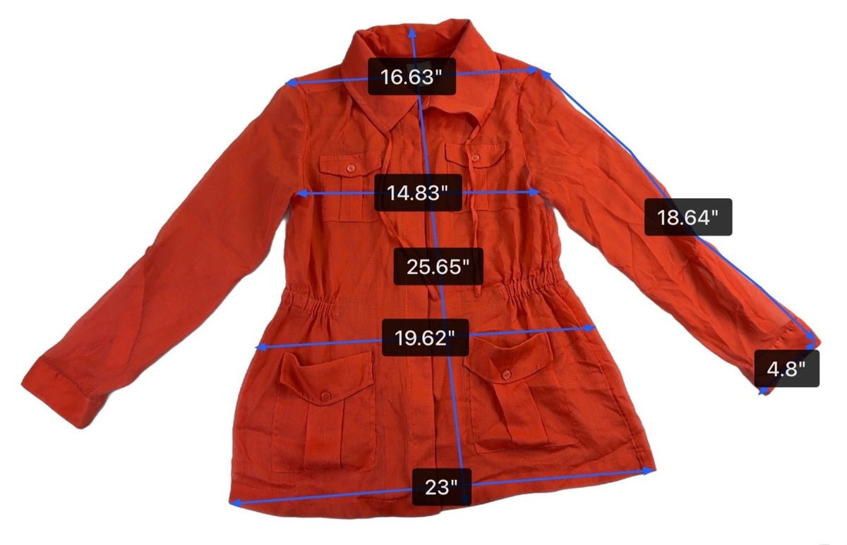 Chicos Womens Orange Utility Jacket With Drawstring Waist Pockets Size 0