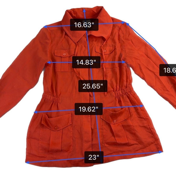 Chicos Womens Orange Utility Jacket With Drawstring Waist Pockets Size 0