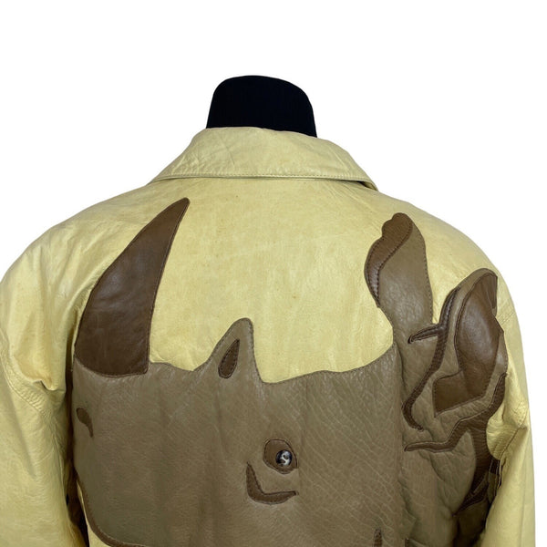 Robert Comstock Zip Up Yellow Rhino Leather Jacket Sz 6 (EU 38)
