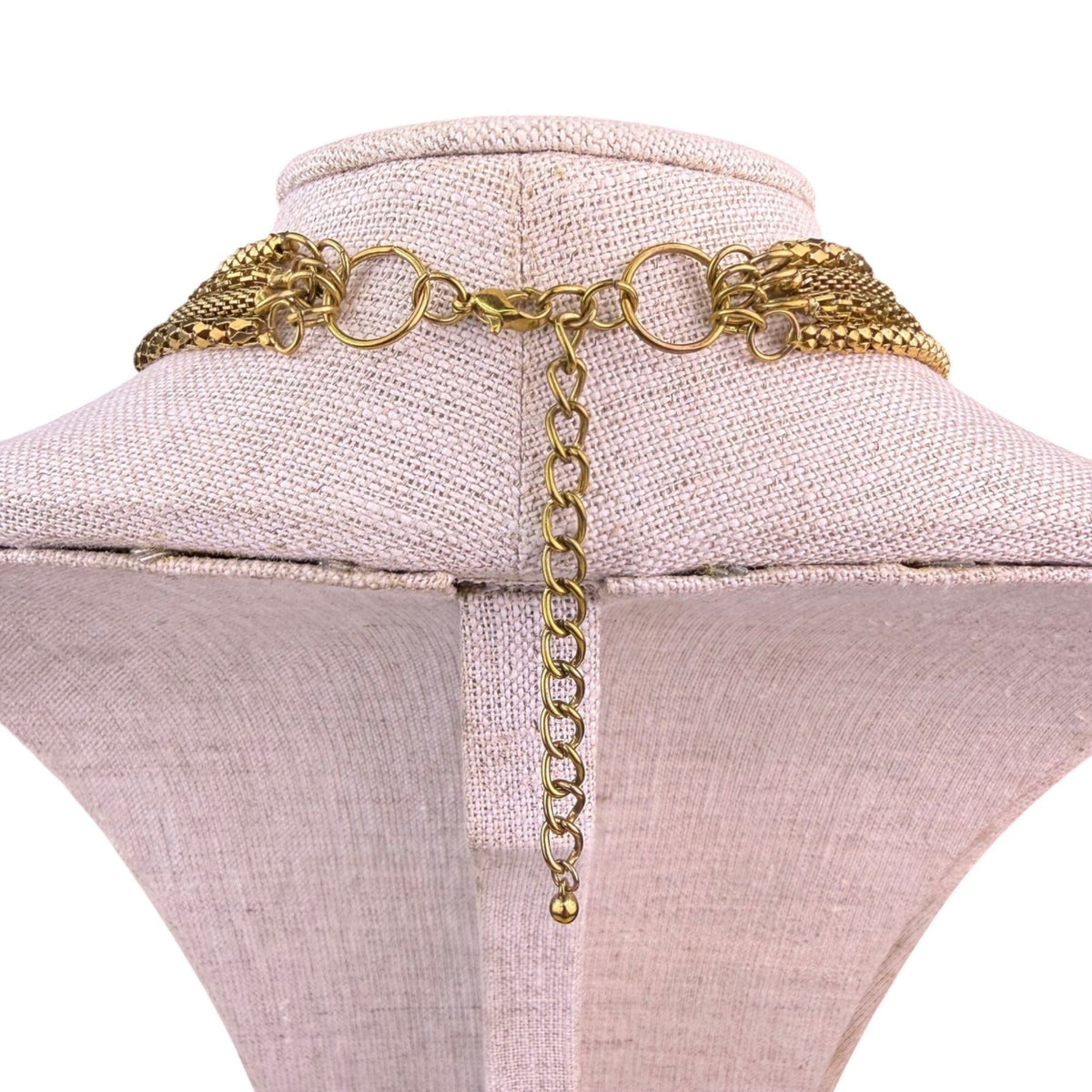 Womens Gold Tone Metal Chain Mesh Necklace Adjustable Length Statement Jewelry