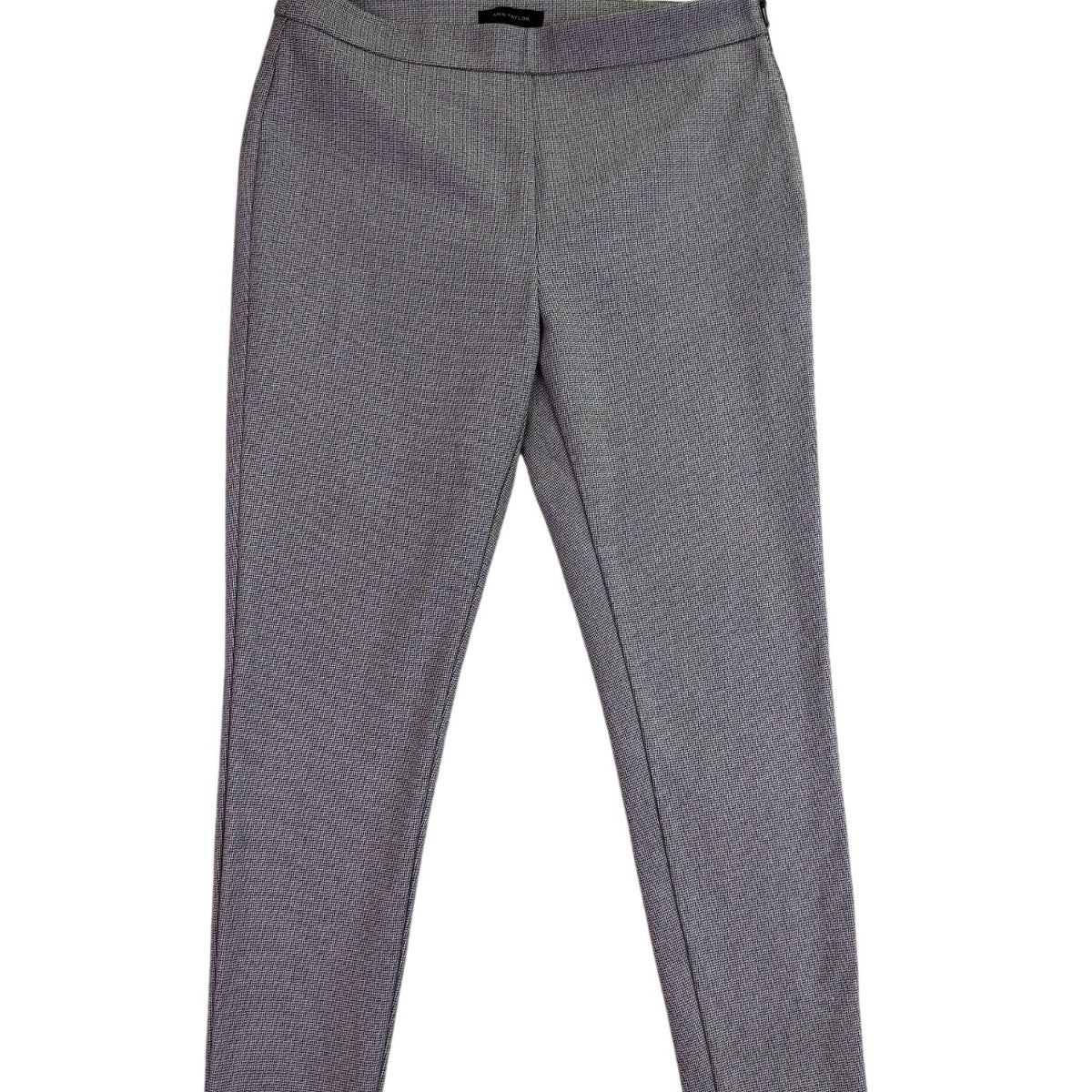 Ann Taylor Womens Gray Herringbone Side-Zip Slim Stretch Pants Size 10
